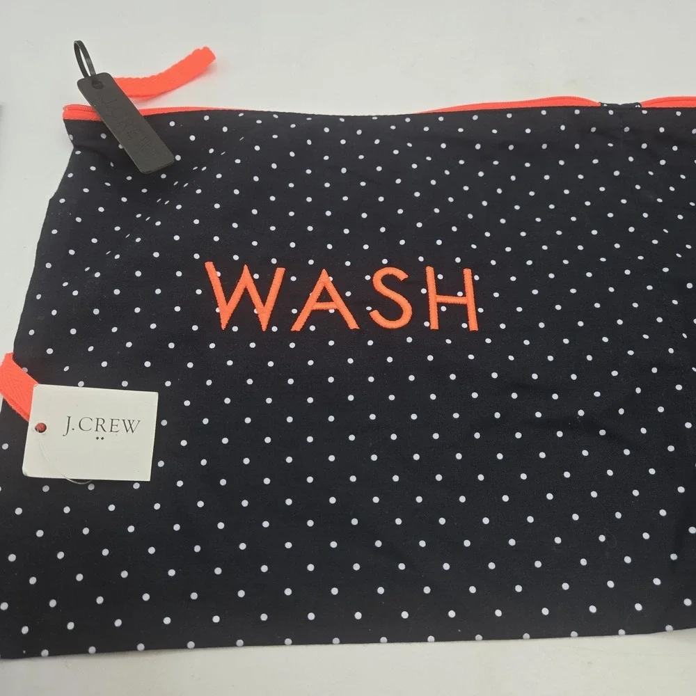 J.Crew Black & White Polka Dotswith Neon Orange Accents Lingerie Bag NEW - Picture 3 of 7